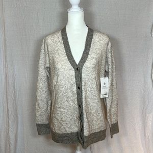 NWT Athleta Cardigan, Heather cream and grey, size small. Wool fabric w/ stretch